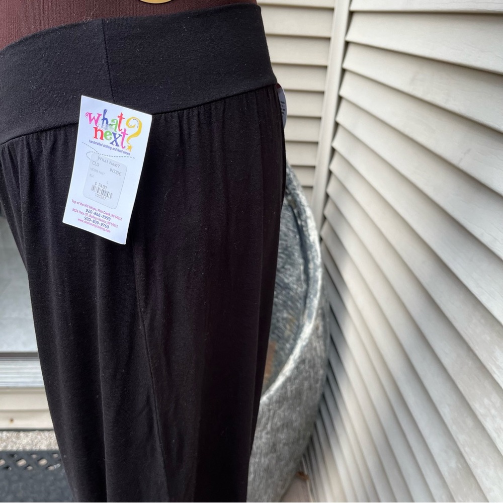 NWT Inside Out wide leg black gaucho capri cropped stretch pants wide waistband - Picture 6 of 7